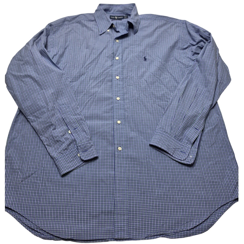 Polo Ralph Lauren Blake Mens XL Blue Green Check Two-Ply Cotton Button Down